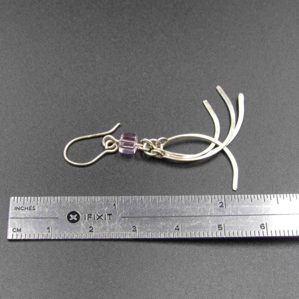 Sterling Silver Rustic Odd Pink Crystal Earrings - Picture 3 of 4